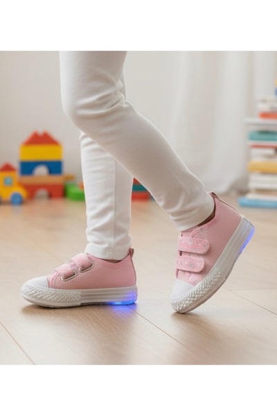 JOJO KIDS ışıklı kız çocuk keten spor ayakkabı , ortopedik taban , günlük ve ...