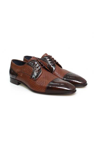 FRANCO CALVANI Tan Color Lace-Up Genuine Leather Men's Shoes