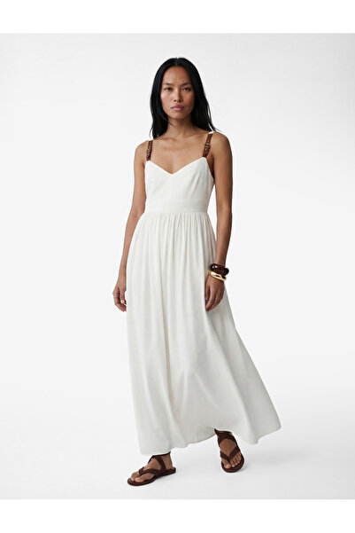 Koton Φαρδιά φόρεμα με λαιμόκοψη V, τσέπες, λεπτομέρεια ζώνης και λουράκια, μ...