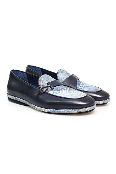 FRANCO CALVANI Dark Blue Color Laceless Genuine Leather Leather Sole Men's Shoes