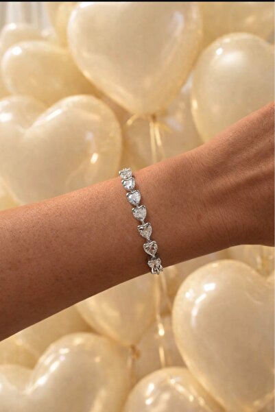 Mope Accessories Steel Heart Figured Zircon Stone Bracelet – Silver Color Spa...
