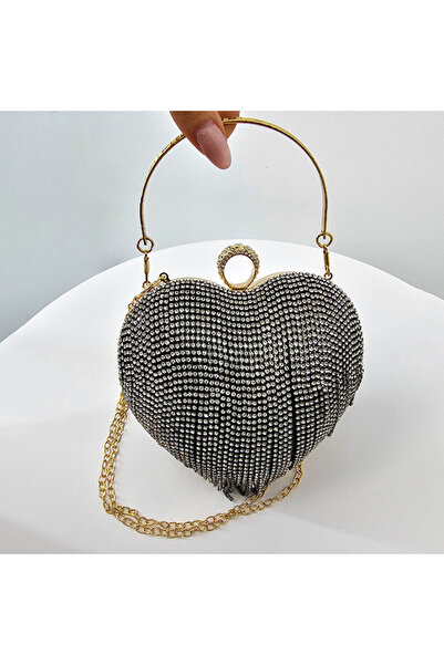 velve Τσάντα για ειδικές περιστάσεις, Γκλίμερ, Μαύρο, σε σχήμα καρδιάς, με στ...