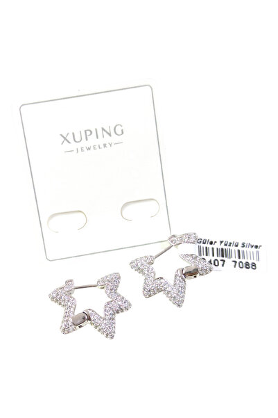 Güler Yüzlü Silver XUPING 10 MM حلق على شكل نجمة مرصع بالحجر باللون الأبيض