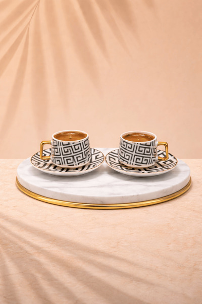 Edora Home 2 Kişilik Gold Detaylı,Dekoratif Desenli Türk Kahvesi Fincan Takım...