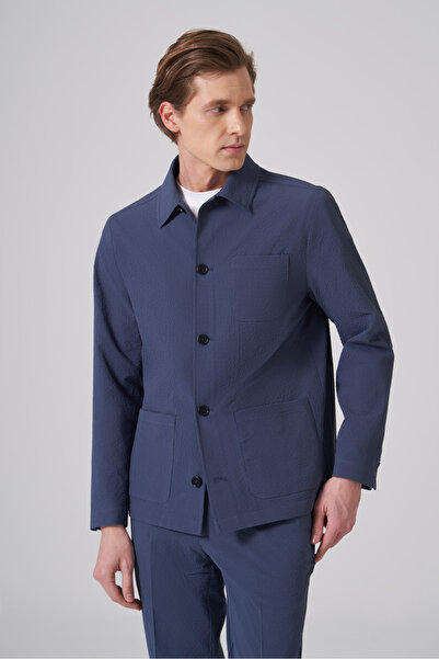 Morven Ανδρικό πουκάμισο Indigo Summer Gofre Safari με γιακά εργαζομένου