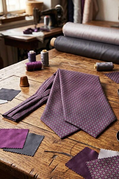 Kravatkolik Geometric Pattern Lilac Italian Silk Ascot Tie Sac58