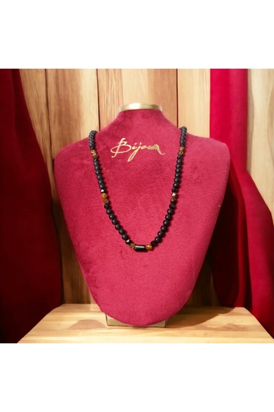 Ezera Ανδρικό κολιέ Yuri από χάντρες αχάτη, μάτι της τίγρης και τουρμαλίνη, μ...