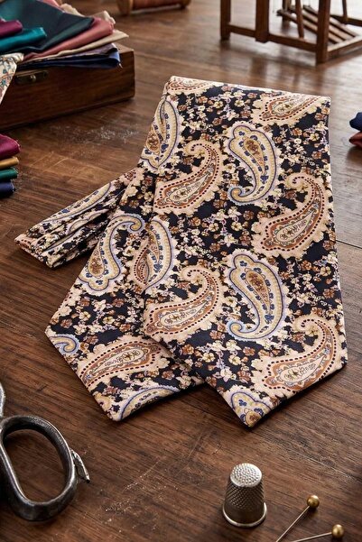 Kravatkolik Σάλι - Ιταλική μεταξωτή γραβάτα Ascot με φλοράλ σχέδιο σε σκούρο ...