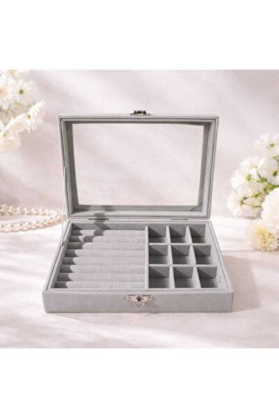 Generic Κομψή κοσμηματοθήκη με γυάλινο καπάκι και οργανωτή για δαχτυλίδια και...