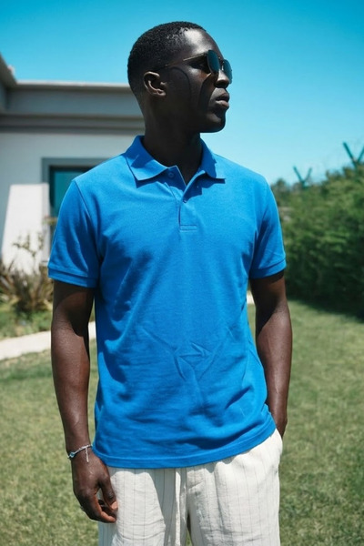 MATERIAL Ανδρικό βαμβακερό μπλουζάκι Comfort με λαιμόκοψη πόλο σε μπλε χρώμα