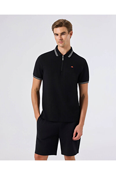 Ellesse Βαμβακερό μαύρο ανδρικό μπλουζάκι πόλο με λαιμόκοψη 6Sm5051