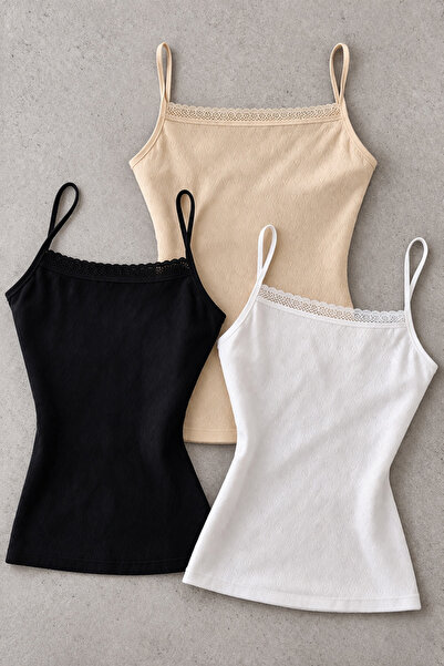 Demirsa Boutique Women's 100% Cotton Patterned String Strap Tank Top Set of 3...