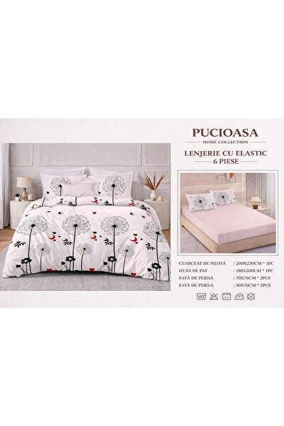 Pucioasa Double Bed Linen Set, 2 people, Sulfur, Cotton, Finet, 6 Pieces, wit...