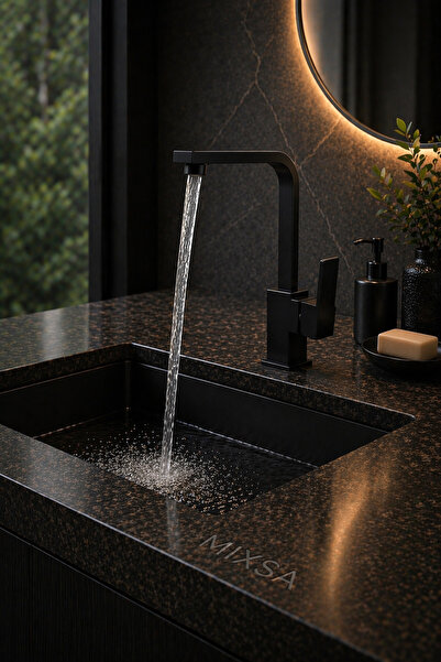 MİXSA Lüx Premium Siyah Kare Lavabo Bataryası