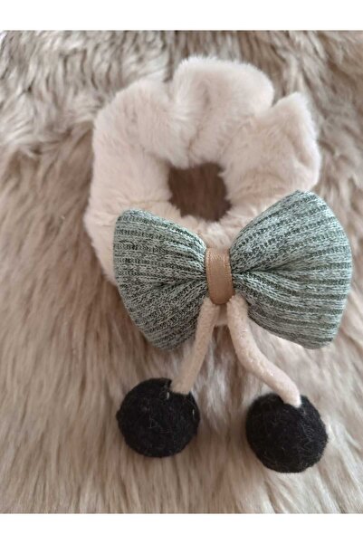 Efna Store Fluffy Corded Bow and Pompom Detailed Plush Bagel Buckle (1 Piece)