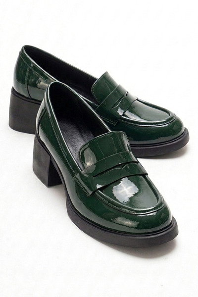 GRADA Πράσινα λουστρίνια γνήσια δερμάτινα γυναικεία παπούτσια με τακούνι Loaf...