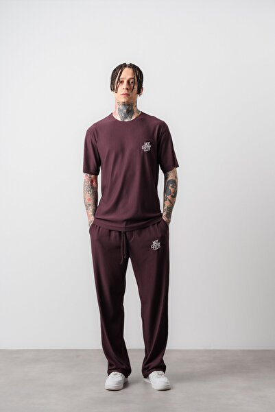 Respire طقم بنطلون وتي شيرت مكتوب عليه Not Today للرجال باللون الأحمر الداكن