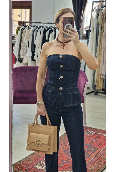 OEM Σετ Τζιν Στράπλες Τοπ και Παντελόνι – Ελαστικό Βαμβακερό Σύνολο Δύο Τεμαχ...