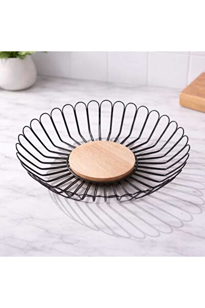 Generic Μεταλλικό καλάθι φρούτων και λαχανικών με ξύλινη βάση 27 εκ., μοντέρν...