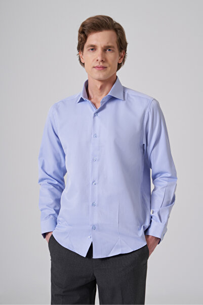Morven Ανδρικό πουκάμισο με γιακά, μπλε από πολυεστέρα, σε στενή γραμμή, ιταλ...