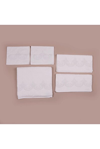Dakakeen Concept White Cotton Towel Set with Lace – 5-Piece Elegant Bathroom ...