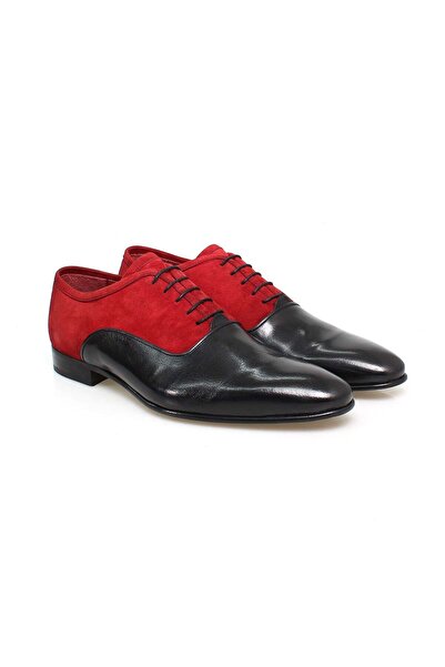 FRANCO CALVANI Black Red Color Lace-Up Genuine Leather Suede Men's Shoes