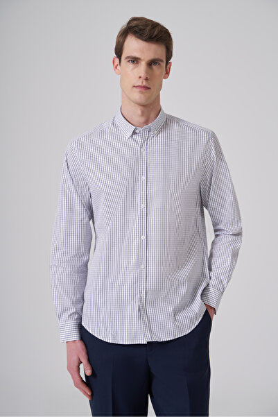 Morven Men's Navy Blue Cotton Trendy Checkered Dynamic Fit Shirt