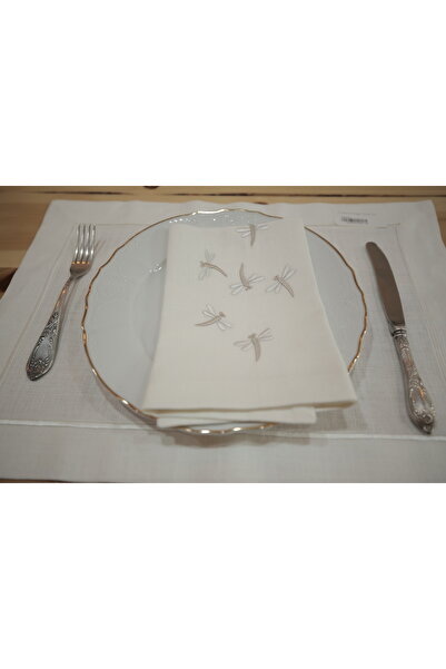 Dakakeen Concept White Dragon Fly Dining Set – 6-Piece Linen Tablecloth with ...