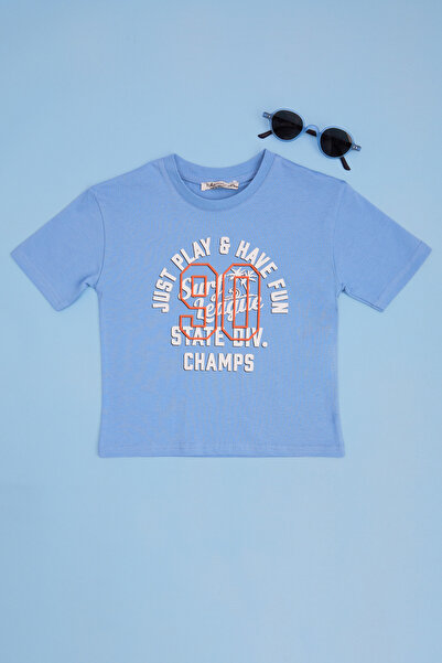 Fulla Moda Text Printed Crew Neck Boy's T-shirt