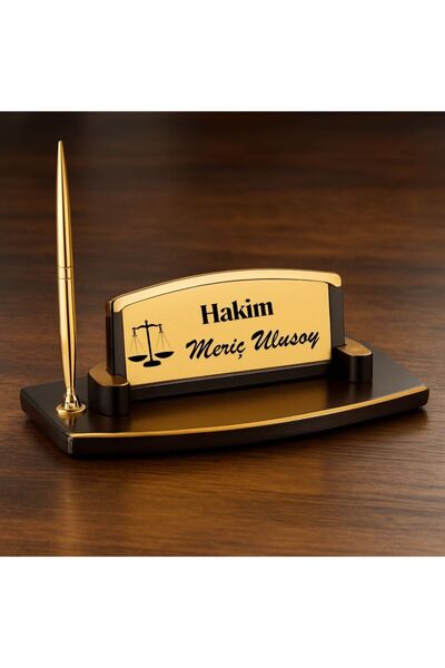 Hediye Vakti Kişiye Özel Hakim Masa Üstü İsimlik – Altın Renk Şık Tasarım Kal...