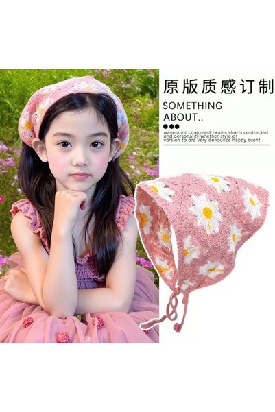 synshop Knitted Triangle Bandana Pink White Hair Band Women Teen Girls Children Summer Bohemian Vintage Korean Style Flower