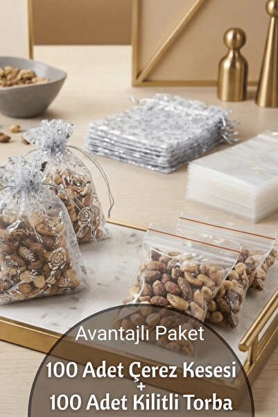 Dantelux 100 Adet Çerez Kesesi + 100 Adet Kilitli Torba - Kına Gecesi İçin Çe...