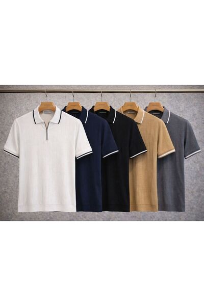 ixir Set of 5 Men's Short-Sleeved Summer Textured Polywool Knitwear T-Shirts ...