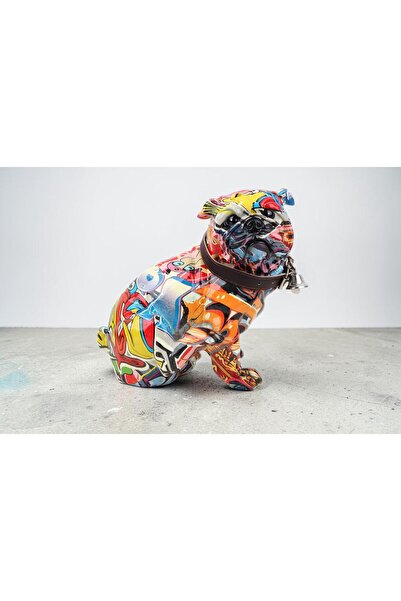 ELSELİFE Grafiti Desenli Fransız Bulldog Biblo Canlı Renkli Köpek Heykeli Dek...