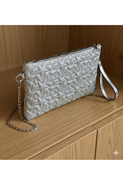 Zealous Yıldız Με σχέδιο Ασημένιο Portfolio & Clutch με Τσάντα Αποσπώμενα Λου...