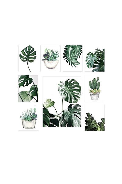 OEM Set de tablouri decorative Re-Bloom, 9 piese, MDF, alb/verde