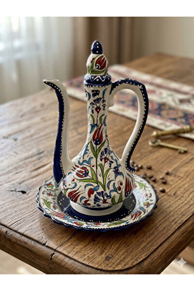 genel tr Çini İbrik Tabaklı Set 35 CM Orta Boy Çini Antik İbrik El İşlemesi K...