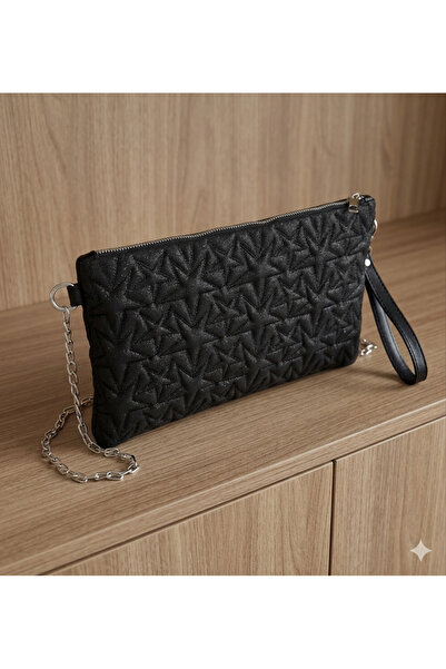 Zealous Μαύρη τσάντα Clutch & Portfolio με σχέδιο αστεριών και αποσπώμενο λου...