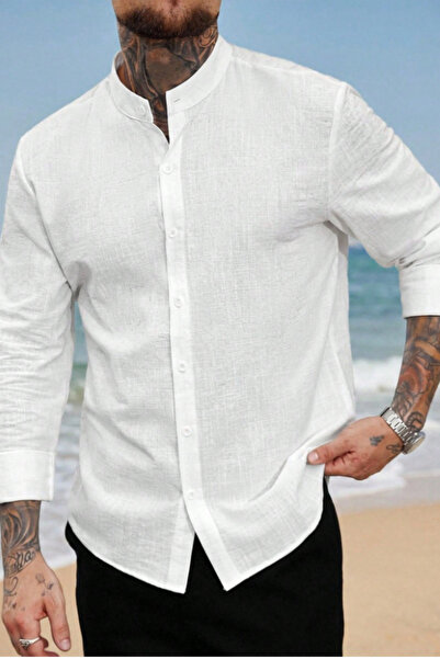 Tarz Cool Men's Regular Fit Lapel Collar Linen Look Shirt