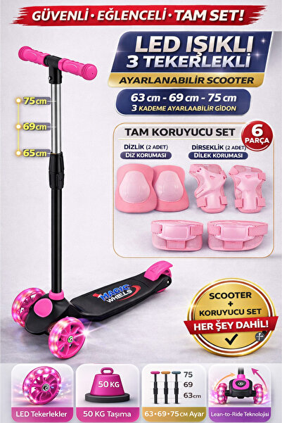 YILDIRIM OYUNCAK LED Işıklı Frenli 3 Tekerlekli Çocuk Twist Scooter + 6 Parça...