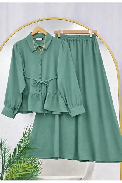 MODA VEDAT Γυναικείο Σετ Φούστας με Κορδόνι στη Μέση και Κουμπιά -0550