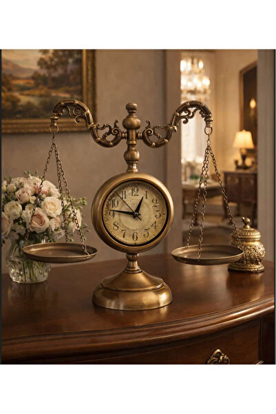 Butik Saat Metal Terazili Masa Saati Avukatlar İçin Hediyelik Eşya | 43×48 cm