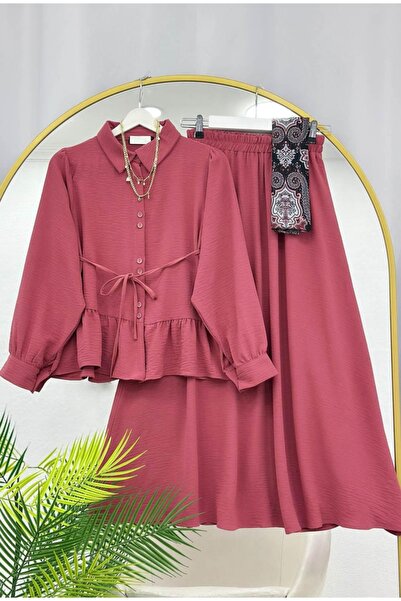 MODA VEDAT Γυναικείο Σετ Φούστας με Κορδόνι στη Μέση και Κουμπιά -0550