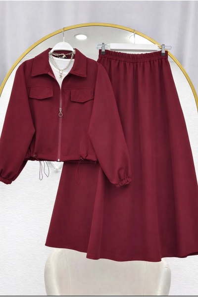 MODA VEDAT Kadın Cep Kapaklı Etekli Takım -0550