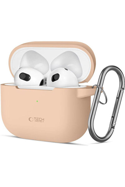 Tech-Protect Θήκη Σιλικόνης με Γάντζο Καφέ Λάτε για Apple AirPods 3