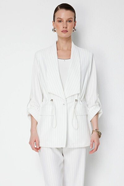 Ekol Stripe Patterned Jacket with Flap Pockets-1088