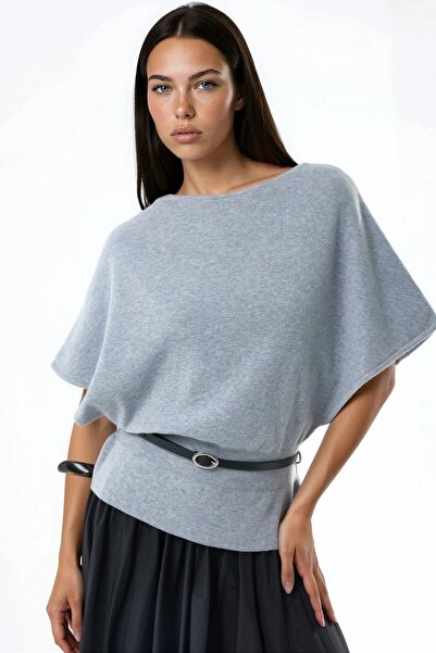 Hiccup Qu Style Belted Crew Neck Knit Sweater
