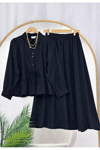 MODA VEDAT Γυναικείο Σετ Φούστας με Κορδόνι στη Μέση και Κουμπιά -0550