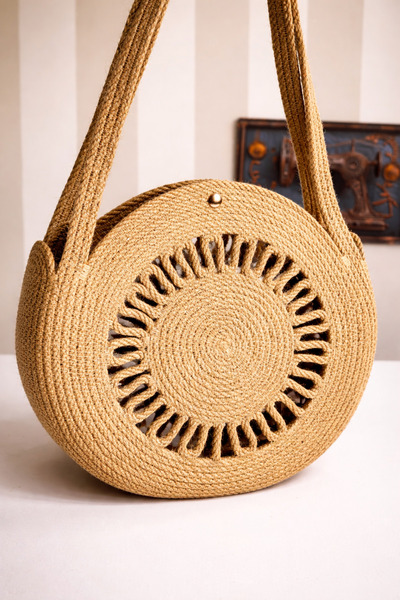 Yektayla حقيبة كتف مصنوعة يدويًا من القش، حقيبة من القش
