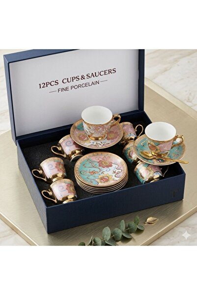 OEM Set Elegant de Cafea – 6 Cești + 6 Farfurioare -Porțelan